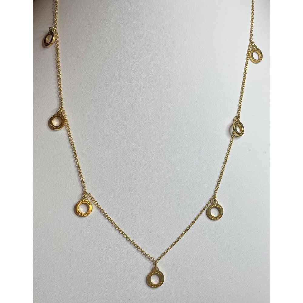 Vintage Y2K Engraved Coach Logo 38" Goldtone Necklace Medallion Charms 2000's